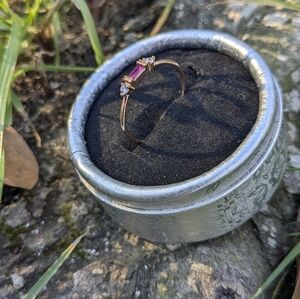 Dainty Ruby Baguette & White Sapphire Barely There Stacking Ring (8.5)